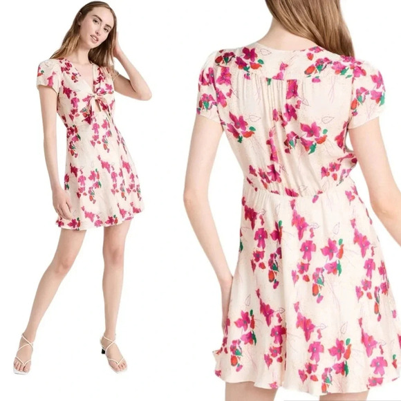 Ba&sh Floral Jacquard Tie Front Cut Out Elita Mini Dress Cream Size 10 NWT - Picture 12 of 13